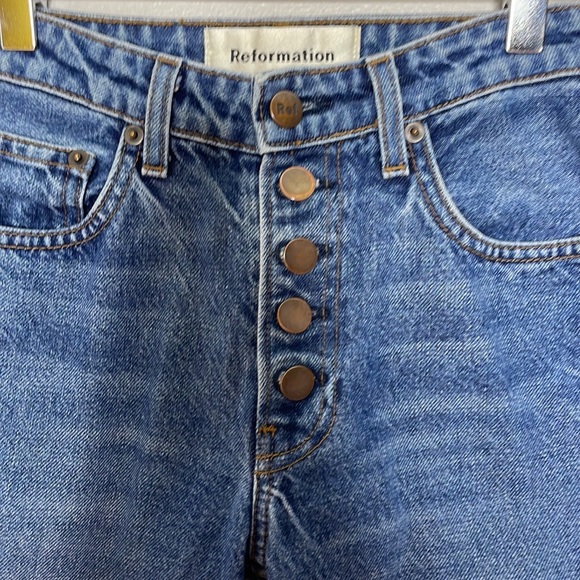 REFORMATION WINONA MID RISE BUTTON FLY STRAIGHT LEG ANKLE JEAN BALTIC WASH SZ 23 - Picture 5 of 10